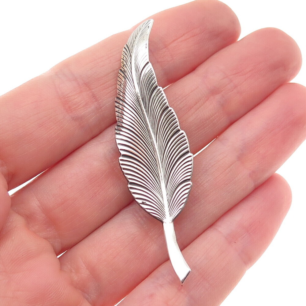 BEAU 925 Sterling Silver Vintage Feather Oxidized Pin Brooch
